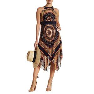 Sandra Darren Aztec Handkerchief Hem Dress Chiffon Printed Dress Size 6